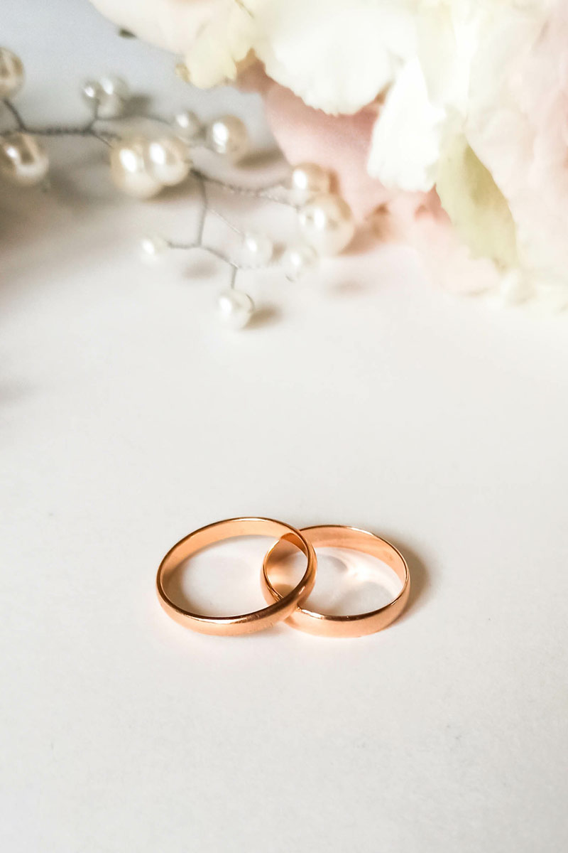 gold wedding bands bride groom