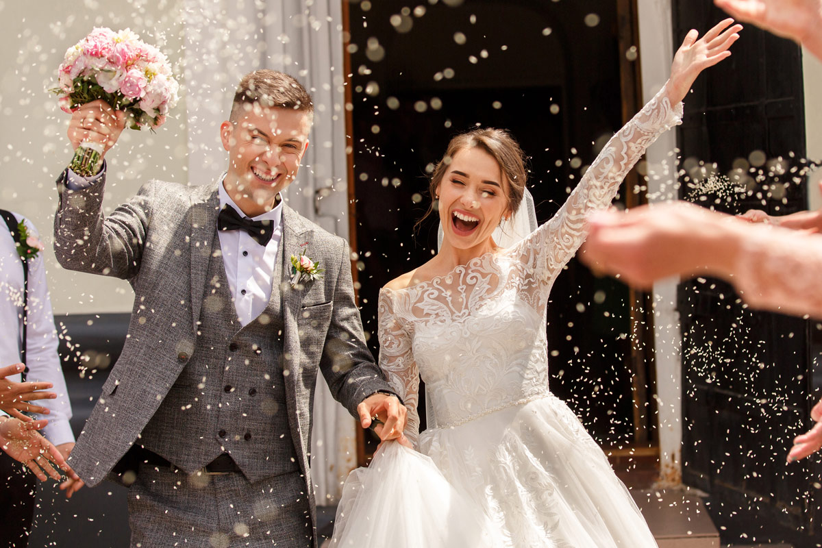 couple wedding ceremony departure church